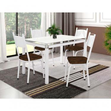 Imagem de Conjunto De Mesa Tubular Malva Branco Tampo De Vidro 1,07M Com 4 Cadeiras 151 Assento Imbuia
