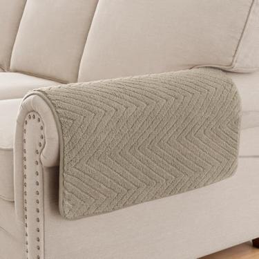 Imagem de Turquoize Capas antiderrapantes de apoio de braço de sofá felpudas para sofá, conjunto de 2 capas protetoras de poltrona reclinável grossa e lavável (cáqui, 58 x 58 cm, pacote com 2)