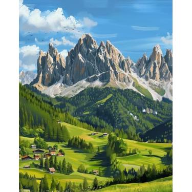 Imagem de XTXGERL Kit de pintura por números de alpes italianos para adultos, pintura estética moderna por número em tela, kits de pintura a óleo digital de arte abstrata adequados para decoração de parede de