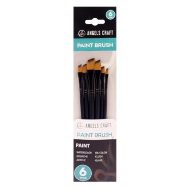 Imagem de ANGELS CRAFT Conjunto de 6 pincéis de tinta, ponta angular, pincéis de cerdas sintéticas para aquarela, óleo, guache, pintura acrílica