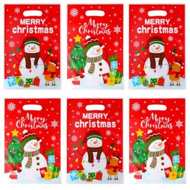 Imagem de Lanfixilly 50 sacos de presente de Natal com alças - Sacos de plástico para presente de doces de Natal - Sacolas de biscoito para festas de fim de ano - para lembrancinhas de festa de Natal com tema