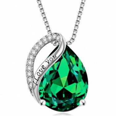 Imagem de Colares com pingente de cristal de pedra do mês de nascimento para mulheres, presente de aniversário dos namorados, dia das mães, colar de namorada, joia de coração de filha, aniversário para ela, ON