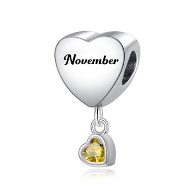 Imagem de TCHYUN Pingente de coração de flor mensal de novembro compatível com pulseira Pandora, presente de aniversário para ela