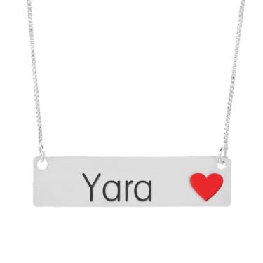 Imagem de Colar Semijoia Nome Personalizado Coração Resinado Yara Banhado em Prata 1000-999001980