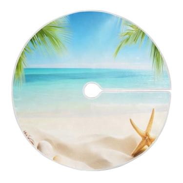 Imagem de Blueangle Saia para árvore de Natal de praia ensolarada de 120 cm - poliéster macio e resistente a rugas, decoração de férias para festas de Natal, árvore festiva e decoração de casa (161)