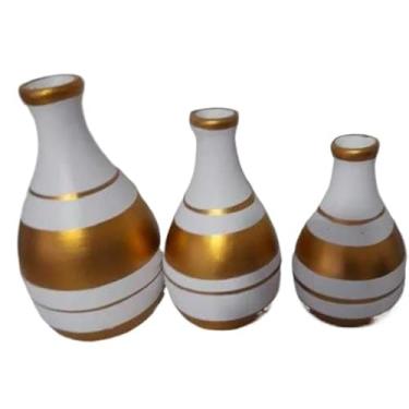 Imagem de Kit Trio 3 Vasos de Cerâmica Decorativos - Design Moderno e Minimalista para Sala, Mesa e Rack(BRANCO)