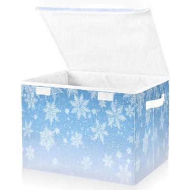 Imagem de Blueangle Caixas de armazenamento dobráveis 1 pacote, cestas de armazenamento de flocos de neve brancos com tampas e alça para casa, quarto, armário e escritório (382)