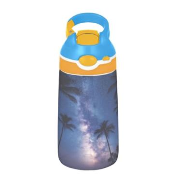 Imagem de ATTX Garrafa de água Coconut Trees Starry Sky 473 ml - Garrafa de água reutilizável Tritan Sports & Travel com canudo e tampa de bico pop-up #33