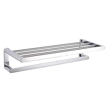 Imagem de Prateleira de armazenamento de banheiro Toalheiro duplo com prateleira, suporte de toalha de chuveiro multifuncional montado na parede de latão para banheiro, hotel, cromado/cromado