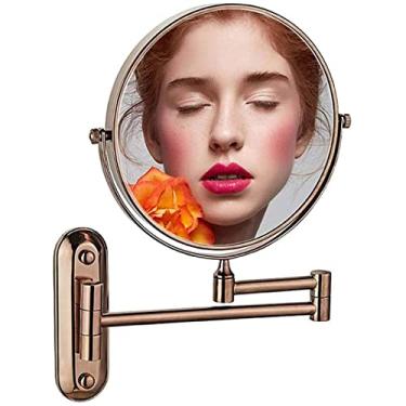 Imagem de Espelho de maquiagem espelho de banheiro de 20 cm redondo espelho de maquiagem retrátil 360 rotação espelho de maquiagem dupla face