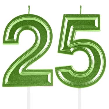 Imagem de Velas de aniversário de 25 anos, numerais verdes, 25 topper de bolo, decoração para meninas e meninos, tema de aniversário, festa de casamento, artigos de celebração