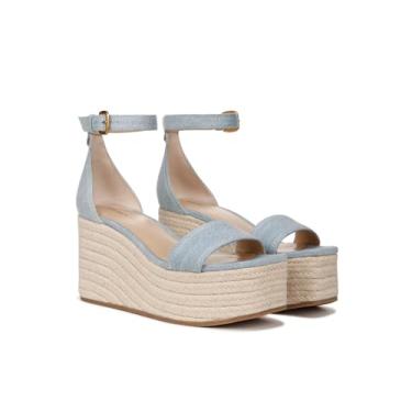 Imagem de Veronica Beard Sandália anabela Gianna feminina, Tecido jeans Vistablue, 9