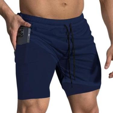 Imagem de Short Treino Dry Térmico 2 em 1 com Bolso para Aparelhos Cel e Porta-Toalha Calção Fitness Academia-Masculino