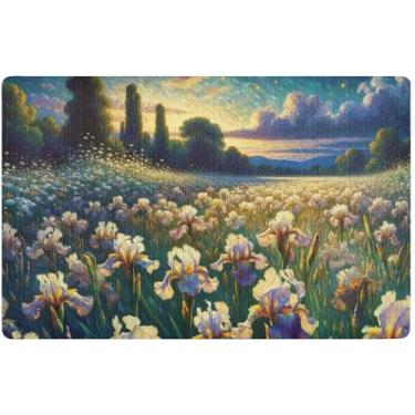 Imagem de TSENQUE Tapete de porta floral personalizado Iris Field Tapete de porta externa para entrada externa, tapete de sapato, impermeável, lavável, tapetes de entrada para dentro de casa, 81 cm x 50 cm