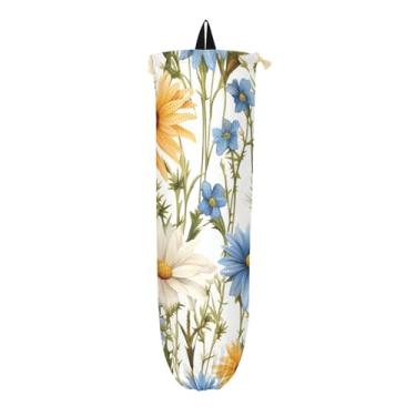 Imagem de Porta-saco de mercearia para margaridas azuis e brancas, organizador de armazenamento de sacolas de supermercado, organizador de armazenamento de plástico de cozinha, 1 pacote