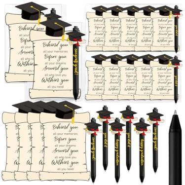 Imagem de JarThenaAMCS 24 conjuntos de canetas esferográficas de formatura com boné de graduação de diploma cartões de felicitações bolsas de celofane para estudantes em sala de aula, graduados
