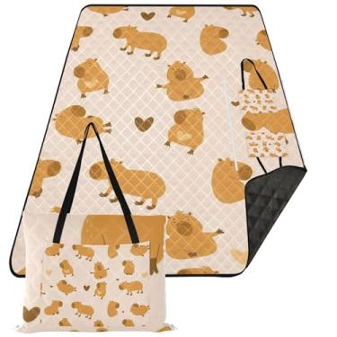 Imagem de TSENQUE Capybaras Manta de piquenique rosa cáqui fofo animal dobrável para praia estampa à prova de areia tapete de acampamento infantil para grama 152 x 203 cm
