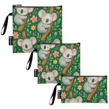 Imagem de Lindos sacos de lanche reutilizáveis verdes de urso coalas e saco de sanduíche sacos de armazenamento de alimentos de tecido lavável com zíper para crianças estudantes adultos (conjunto de 3: P/M/G)