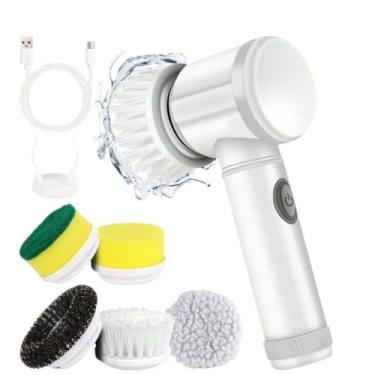 Imagem de Kit escova Eletrica de Limpeza 5 em 1 Sem Fio Limpador Multiuso Pratico Para Cozinha Banheiro prático (5 in 1)