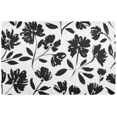 Imagem de TSENQUE Capacho de entrada engraçado floral preto branco personalizado tapete de entrada interno externo tapete absorvente tapetes de cozinha antiderrapante lavável 81 x 50 centímetros