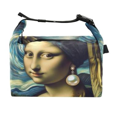 Imagem de TSENQUE Brinco Mona Lisa Lancheira Noite Estrelada para Mulheres Lancheira com Alça de Ombro Lancheira para Trabalho, Trabalho, Floral, Isolada para Adultos