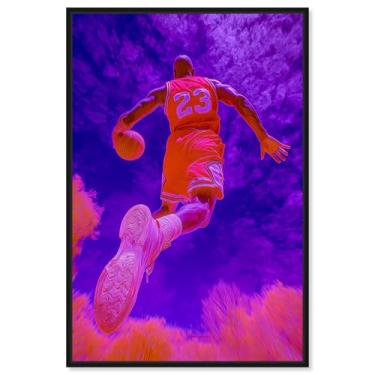 Imagem de Arte de parede Neon Bold Heavenly Basketball Canvas Print da Art Remedy, moldura preta, 50 x 76 cm