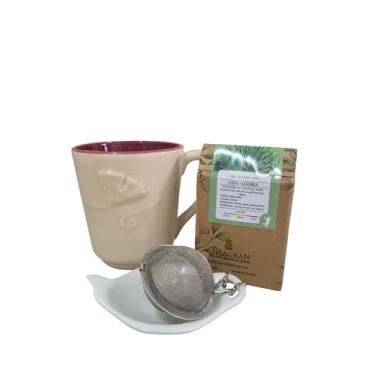 Imagem de Conjunto de Chá Individual com Caneca de Porcelana, Infusor Inox, Suporte para Biscoitos e Chá Alegria 15g, relaxamento e cuidado da mente - Chagran