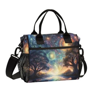 Imagem de GAIGEO Lancheira com isolamento de estrelas no céu com árvore com alças, lancheira com isolamento térmico, lancheira para mulheres, isolada, M