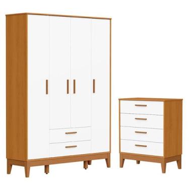 Imagem de Jogo de Quarto Infantil Flip Guarda Roupa 4 Portas e Cômoda 4 Gavetas 