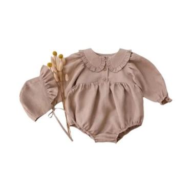 Imagem de Macacão De Manga Longa Para Bebês Meninas Com Chapéu Em Algodão E Linh