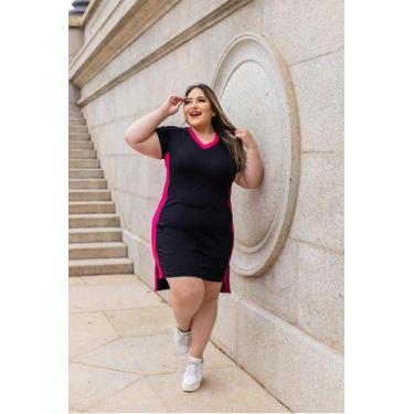 Imagem de Vestido Curto Plus Size Mullet Decote Em V Faixa Lateral - Luh May, G