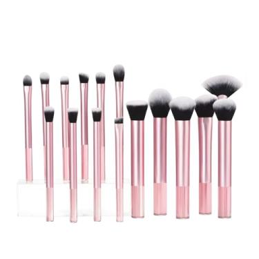 Imagem de Kit 16 Pincéis de Maquiagem, Cerdas Premium Sintéticas, Cabos Grandes Ergonômicos, Para Rosto e Olhos, Completo para Todos os Tipos de Make, Uso Diário (Rosa)