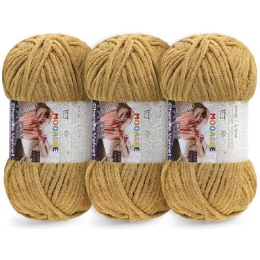 Imagem de 3 fios grossos de 100 g para crochê e tricô - Fio volumoso de chenille de pelúcia fácil de usar 393 m - Fio de veludo ultramacio para bebês para iniciantes e projetos amigurumi, café