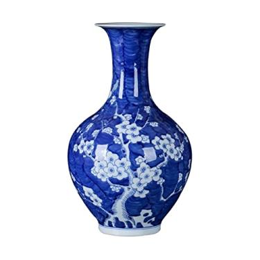 Imagem de URGDWEKJY Vaso com padrão de flor de ameixa, vaso de cerâmica requintado, entrada para casa, sala de estar, decoração, ornamento, vasos de flores