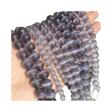 Imagem de Contas De Pedra Da Lua Olho De Gato Brancas 4-12mm Redondas Soltas Par