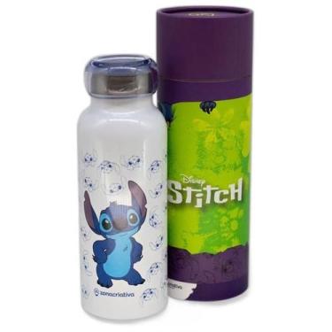 Imagem de Garrafa Térmica Bubble 500ML Disney Stitch Holográfico Branca e Azul -