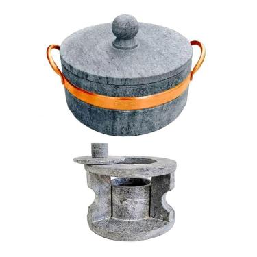 Imagem de Fogareiro Réchaud P E Caçarola 800Ml Alça Cobre Pedra Sabão