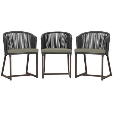 Imagem de 3 Cadeiras De Jantar Noronha Marrom Corda Náutica E8 Trama Preto