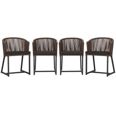 Imagem de 4 Cadeiras De Jantar Noronha Preta Corda Náutica E9 Trama Marrom