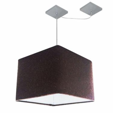 Imagem de Lustre Pendente Quadrado Com Desvio De Centro Vivare Md-4268 Cúpula Em Tecido 35x35cm - Bivolt Café 127/220v