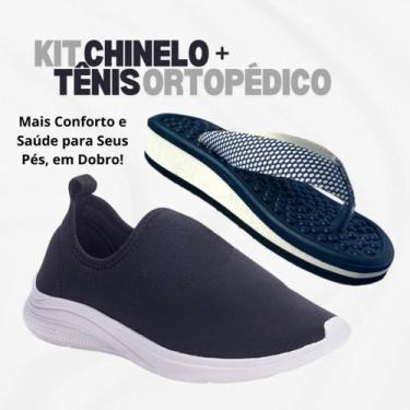 Imagem de Kit Tênis Feminino Casual Calce Fácil e Chinelo Ortopédico Para Esporã