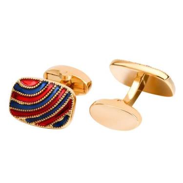 Imagem de Cuff Links oval banhado a ouro para homens com esmalte vermelho e azul