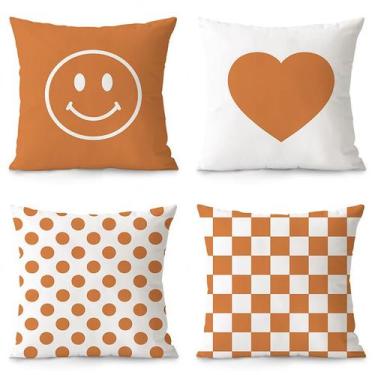 Imagem de Conjunto de fronhas moderno minimalista laranja/branco Geo x4 - yiweis