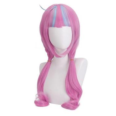 Imagem de Peruca de cosplay com 65 cm de comprimento, rosa e azul, rabo de caval