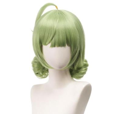 Imagem de Peruca de cosplay verde clara curta encaracolada com pãezinhos duplos 