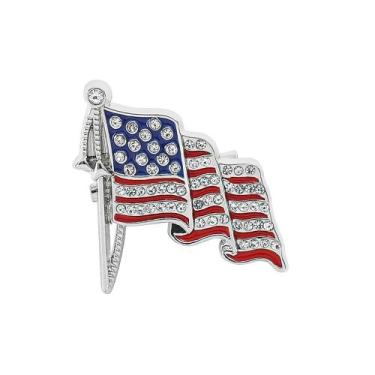 Imagem de Brooch Pin, bandeira dos EUA, crachá de lapela em liga de strass, 2,8 