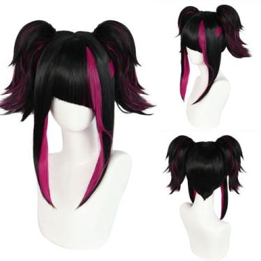 Imagem de Peruca de cosplay anime preta e rosa em dois tons de 40 cm para todas 