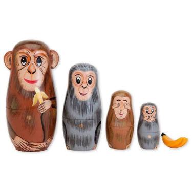 Imagem de Brinquedo infantil Nesting Dolls pintado à mão para macacos - Gloome S