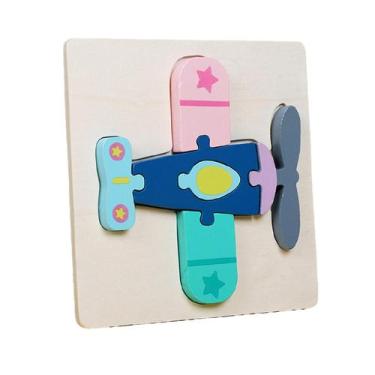 Imagem de Puzzle Toy Aircraft Wooden Colorido 3D para crianças de 36 meses ou ma