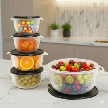 Imagem de Kit 5 Potes Plastico Redondos Bowl Livre Bpa Cor:PRETO TRANSP - Casa B